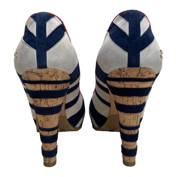 CHANEL Multicolor Suede CC Stripes Cork Heel Pumps EU 41 US 10 - Picture 9 of 14